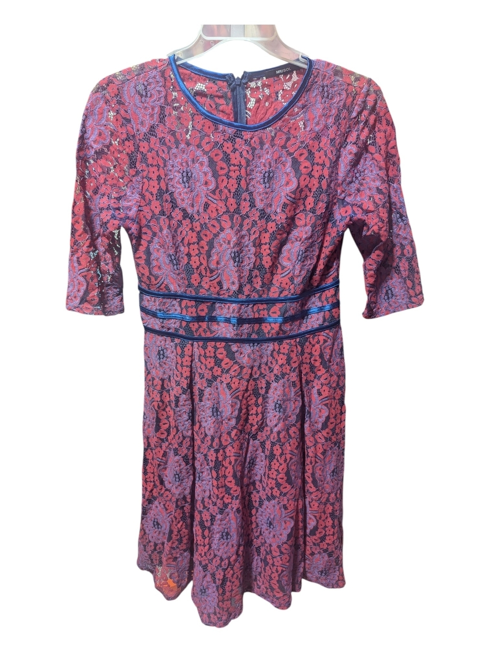 Miusol Women's Dress Sz Large Red Purple Lace Mini